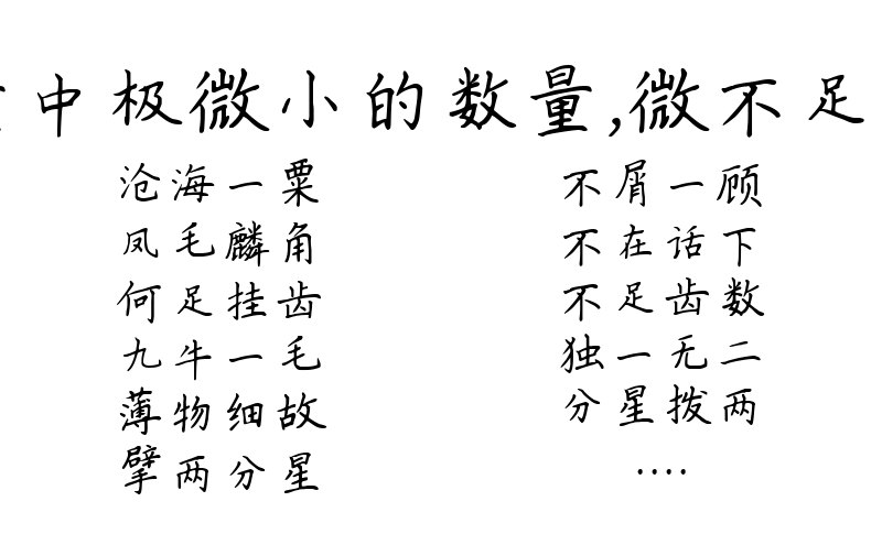 比喻极大数量中极微小的数量，微不足道的41个成语